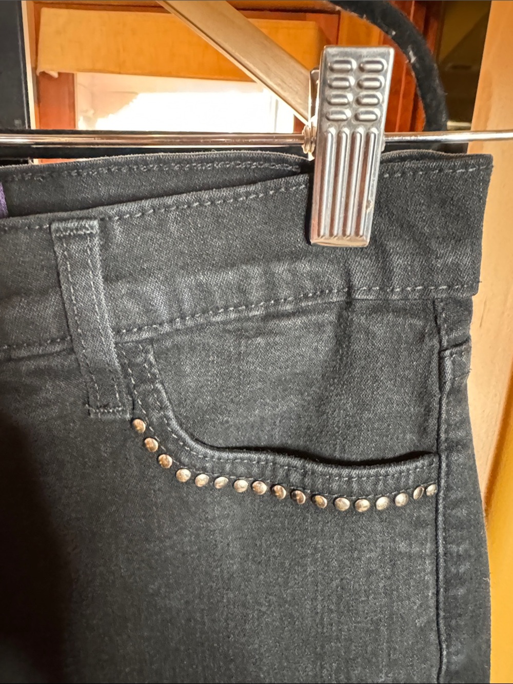 NYDJ Brooke Loose Straight Rhinestone Stud Black Jeans Size 4 Made in USA - Picture 4 of 9